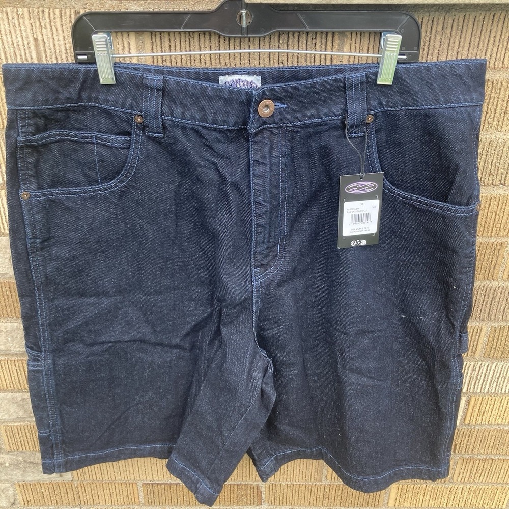 Billabong Men's Size 38 Bad Dog Dark Wash Jean Shorts Baggy Cargo Utility Pocket